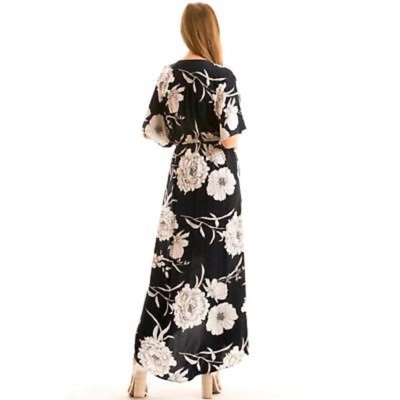 Tie Front Floral Kimono Duster Navy - Picture 4 of 7